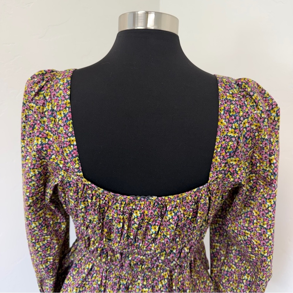 J. Crew Liberty Busy Izzy print Cinched-waist Smocked Square-Neck Blouse Size 14 - Picture 10 of 13
